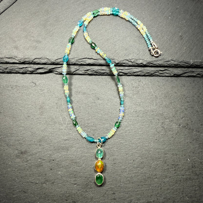 Opal, Apatite and Emerald Pendant with Opal and Blue Apatite Gemstone Necklace ~ Vitality