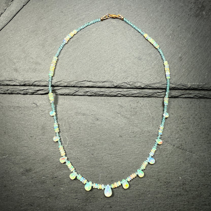 Opal and Blue Apatite Gemstone Necklace