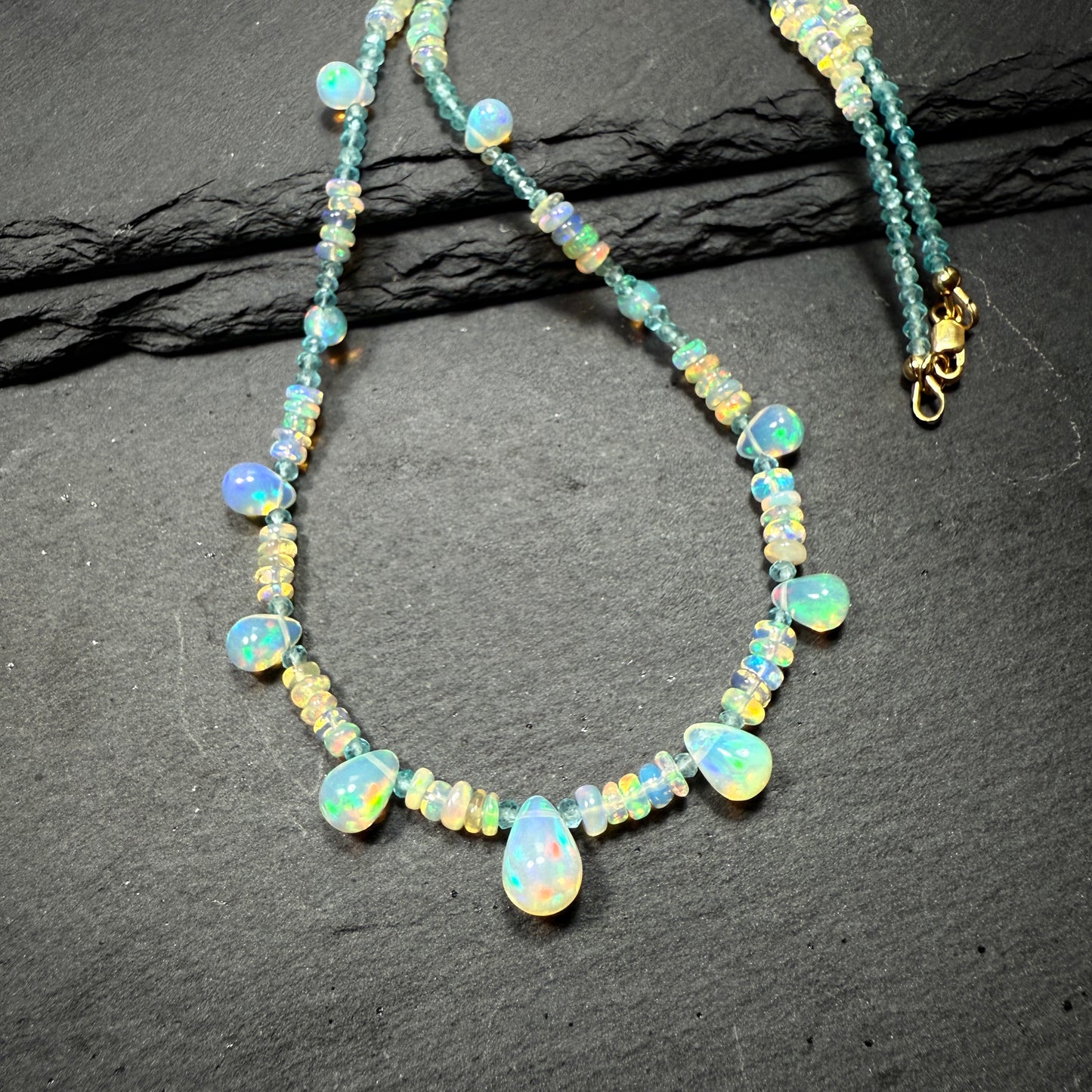 Opal and Blue Apatite Gemstone Necklace