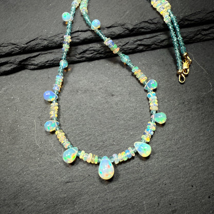 Opal and Blue Apatite Gemstone Necklace