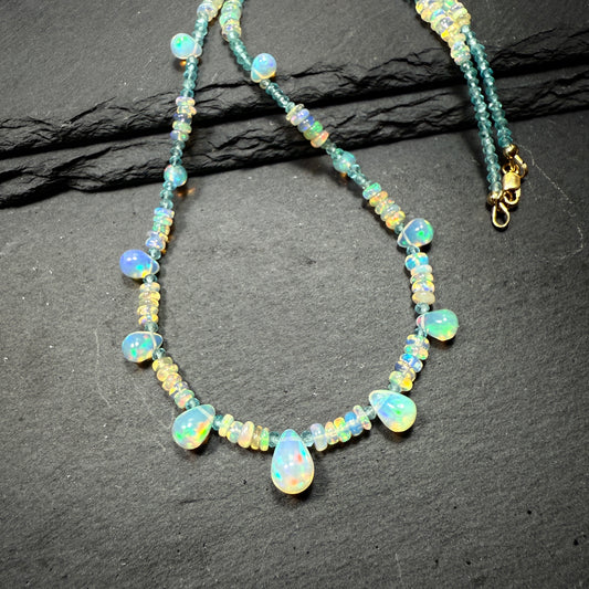 Opal and Blue Apatite Gemstone Necklace