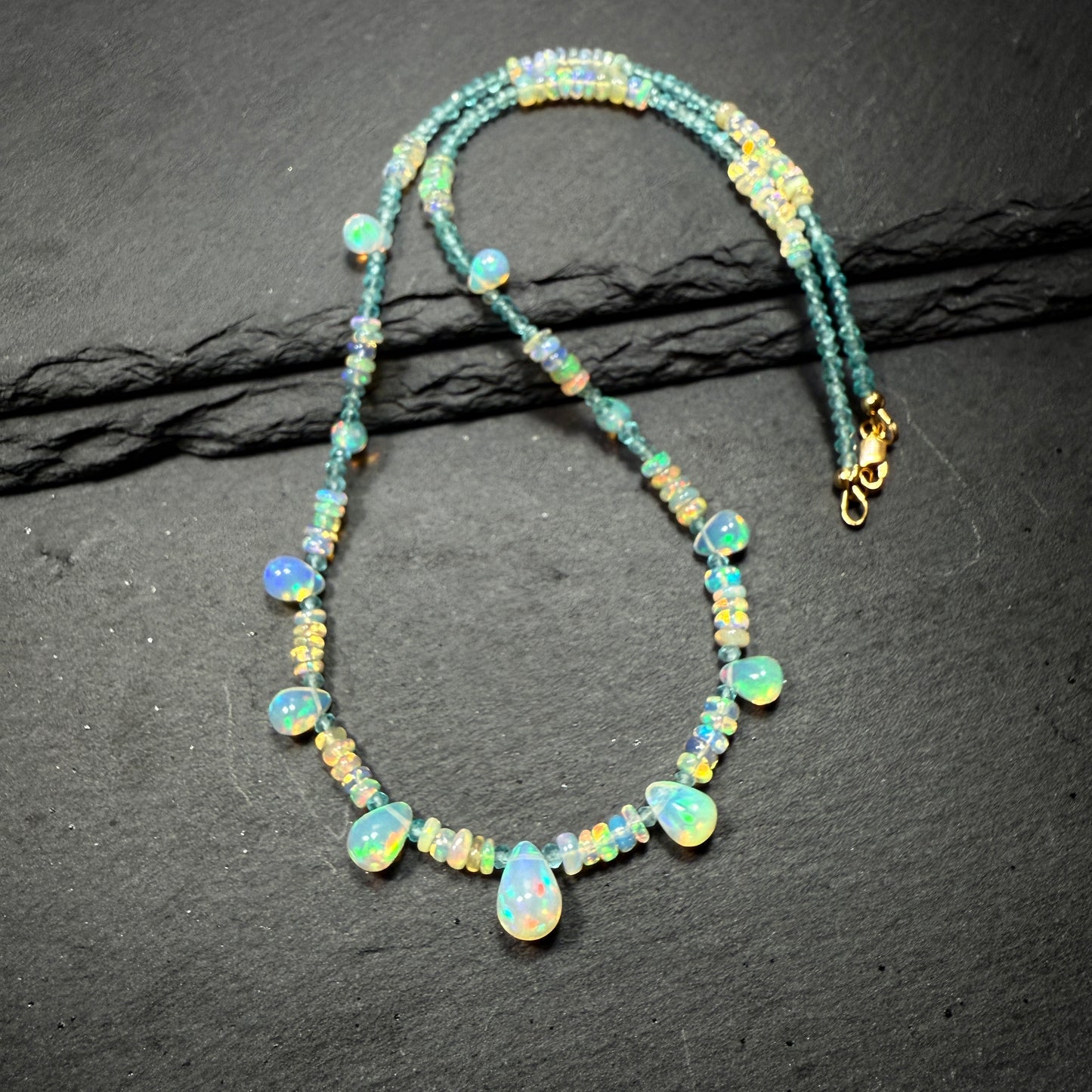 Opal and Blue Apatite Gemstone Necklace