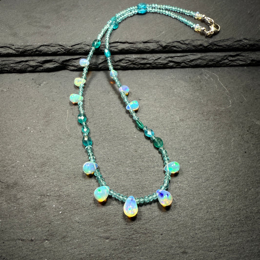 Opal and Blue Apatite Gemstone Necklace